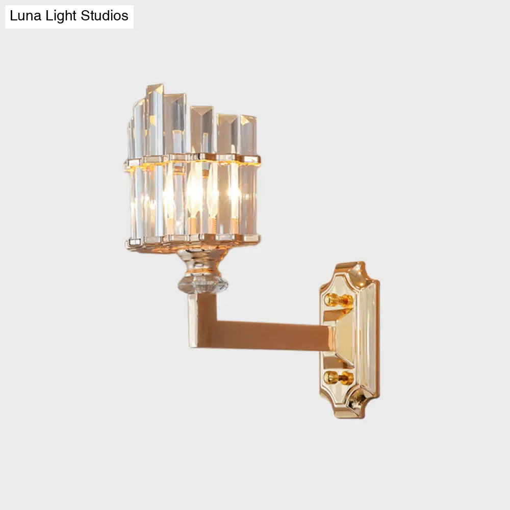 Gold Wall Mounted Lamp: Postmodern Clear Tri-Sided Crystal Rod Design