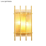 Gold Wall Mounted Light Fixture With Clear Crystal Rods - Modern Cylindrical/Rectangle Design Ideal