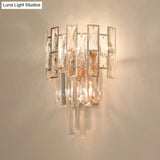 Gold Wall Mounted Sconce Light With Clear K9 Crystal | Traditional Layered Design 3 Heads Perfect