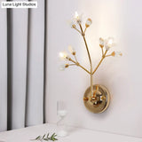 Gold Wall Sconce With Crystal Flowers And Leaves 3 Lights Simple Style