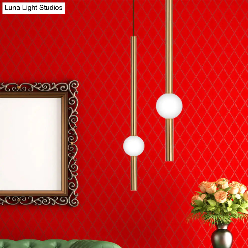 Gold/White Glass Flute Pendant Light Kit - Simple Style For Stairways (1 Head)