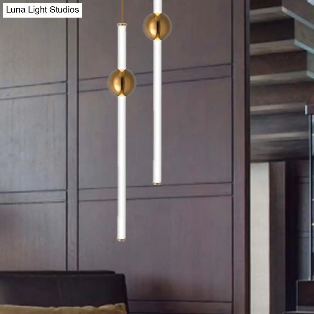 Gold/White Glass Flute Pendant Light Kit - Simple Style For Stairways (1 Head)