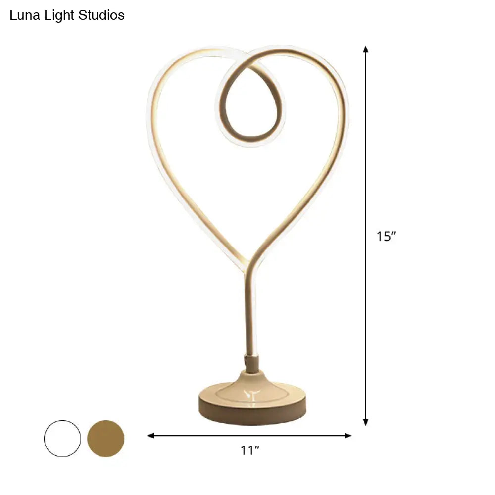 Gold/White Led Living Room Desk Light With Heart Acrylic Shade: Contemporary Task Lighting