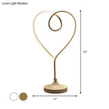 Gold/White Led Living Room Desk Light With Heart Acrylic Shade: Contemporary Task Lighting