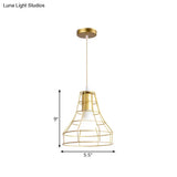 Gold Wire Cage Pendant Light - Retro Industrial Iron Hanging Lamp With Shade For Coffee Shop