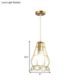 Gold Wire Cage Pendant Light - Retro Industrial Iron Hanging Lamp With Shade For Coffee Shop