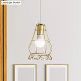 Gold Wire Cage Pendant Light - Retro Industrial Iron Hanging Lamp With Shade For Coffee Shop