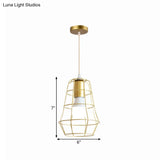 Gold Wire Cage Pendant Light - Retro Industrial Iron Hanging Lamp With Shade For Coffee Shop