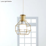 Gold Wire Cage Pendant Light - Retro Industrial Iron Hanging Lamp With Shade For Coffee Shop