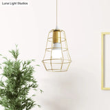 Gold Wire Cage Pendant Light - Retro Industrial Iron Hanging Lamp With Shade For Coffee Shop