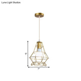 Gold Wire Cage Pendant Light - Retro Industrial Iron Hanging Lamp With Shade For Coffee Shop