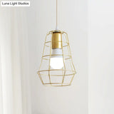 Gold Wire Cage Pendant Light - Retro Industrial Iron Hanging Lamp With Shade For Coffee Shop