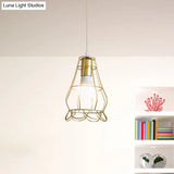 Gold Wire Cage Pendant Light - Retro Industrial Iron Hanging Lamp With Shade For Coffee Shop