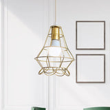 Gold Wire Cage Pendant Light - Retro Industrial Iron Hanging Lamp With Shade For Coffee Shop / D