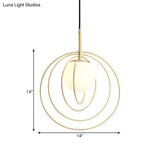 Gold Wire Cage Pendant Light With Opal Glass Shade - Moveable & Modern Design