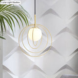 Gold Wire Cage Pendant Light With Opal Glass Shade - Moveable & Modern Design