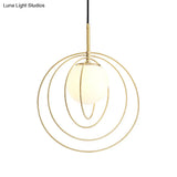 Gold Wire Cage Pendant Light With Opal Glass Shade - Moveable & Modern Design