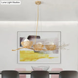 Gold Wire Mesh Bird Nest Chandelier - Modern 3-Light Island Lighting For Restaurants