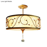 Golden 3-Light Semi Flush Lamp - Traditional Metal Ceiling Light With Crystal Element 14’/16’ Dia