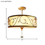 Golden 3-Light Semi Flush Lamp - Traditional Metal Ceiling Light With Crystal Element 14’/16’ Dia