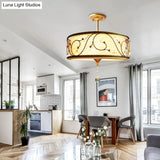 Golden 3-Light Semi Flush Lamp - Traditional Metal Ceiling Light With Crystal Element 14’/16’ Dia