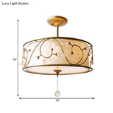 Golden 3-Light Semi Flush Lamp - Traditional Metal Ceiling Light With Crystal Element 14’/16’ Dia