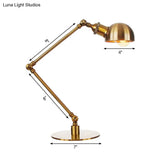 Golden Bowl Shade Table Lamp- Industrial Style With Adjustable Arm