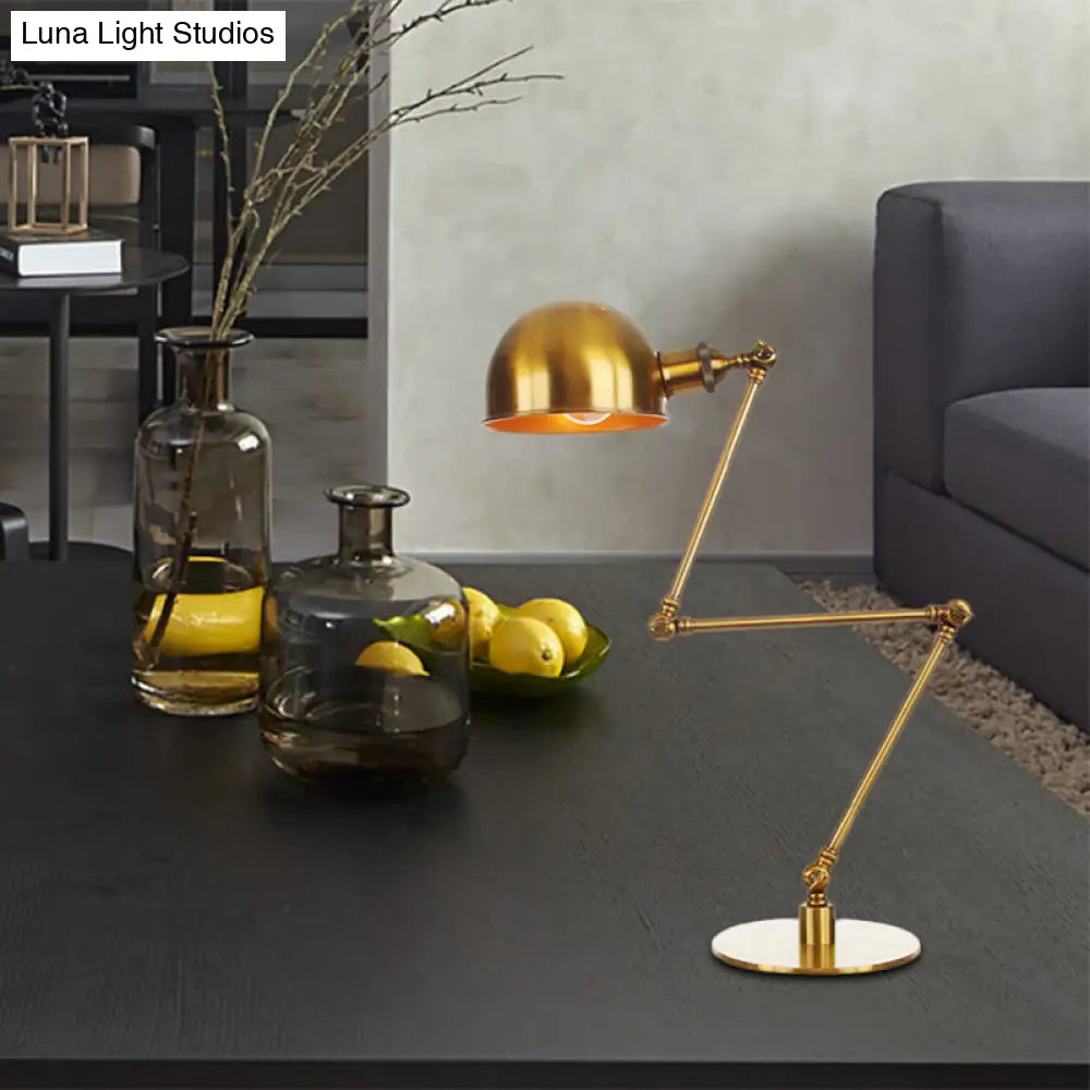 Golden Bowl Shade Table Lamp- Industrial Style With Adjustable Arm