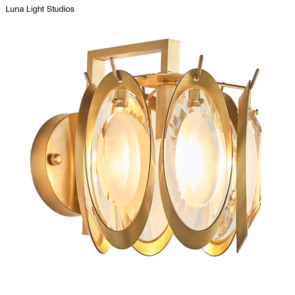 Golden Colonial Style Brass And Crystal Wall Sconce With Oval Lighting Fixture