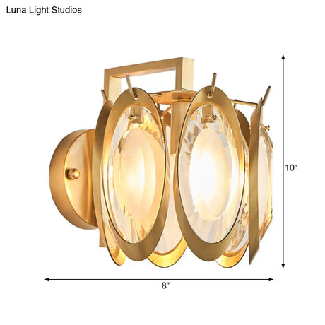 Golden Colonial Style Brass And Crystal Wall Sconce With Oval Lighting Fixture