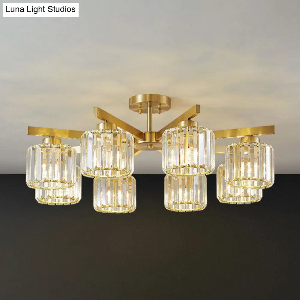 Golden Crystal Prism Sputnik Chandelier - Modern Suspension Light For Living Room