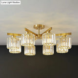 Golden Crystal Prism Sputnik Chandelier - Modern Suspension Light For Living Room