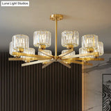 Golden Crystal Prism Sputnik Chandelier - Modern Suspension Light For Living Room