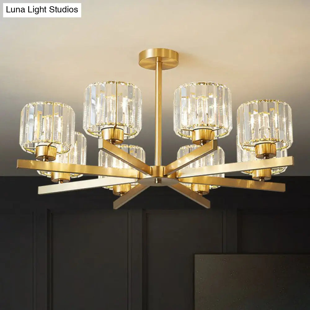 Golden Crystal Prism Sputnik Chandelier - Modern Suspension Light For Living Room