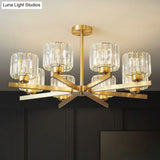 Golden Crystal Prism Sputnik Chandelier - Modern Suspension Light For Living Room