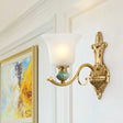 Golden Curved Arm Bell Wall Light With Frosted Glass And Ceramic Deco - Modern Style 1 / Gold