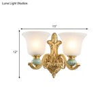 Golden Curved Arm Bell Wall Light With Frosted Glass And Ceramic Deco - Modern Style