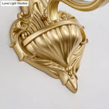 Golden Curved Arm Vintage-Style 1/2-Head Bell Wall Light Sconce With Opal Glass Perfect Bedside