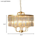 Golden Drum Chandelier With 7 Heads And Tri-Sided Crystal Rods - Modern Hanging Light Fixture