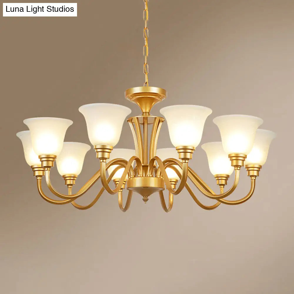 Golden Flared Ceiling Light Traditional Chandelier - Frosted Glass For Living Room