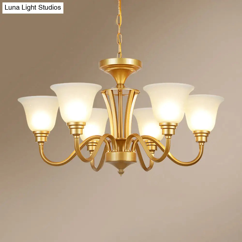 Golden Flared Ceiling Light Traditional Chandelier - Frosted Glass For Living Room