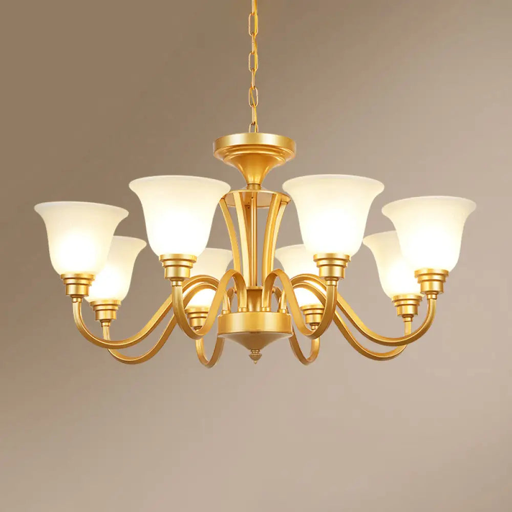 Golden Flared Ceiling Light Traditional Chandelier - Frosted Glass For Living Room 8 / Gold