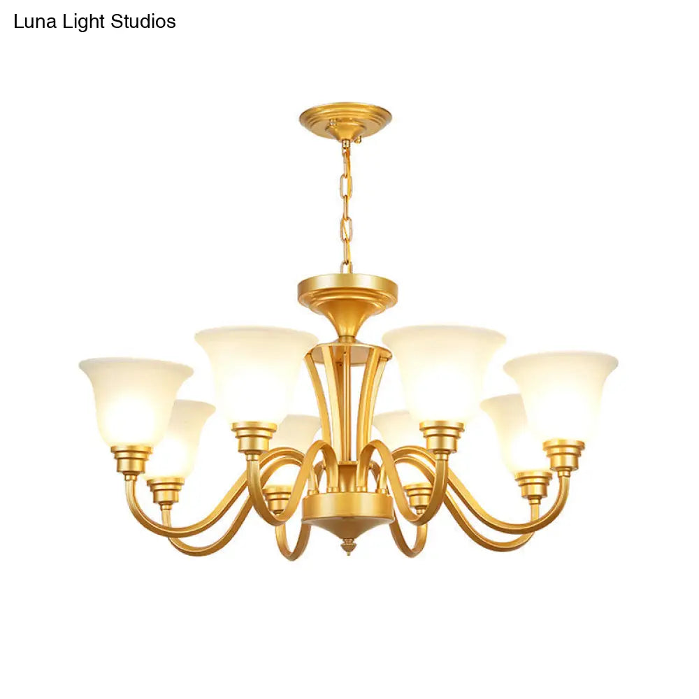 Golden Flared Ceiling Light Traditional Chandelier - Frosted Glass For Living Room