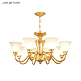 Golden Flared Ceiling Light Traditional Chandelier - Frosted Glass For Living Room