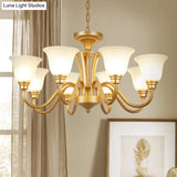 Golden Flared Ceiling Light Traditional Chandelier - Frosted Glass For Living Room