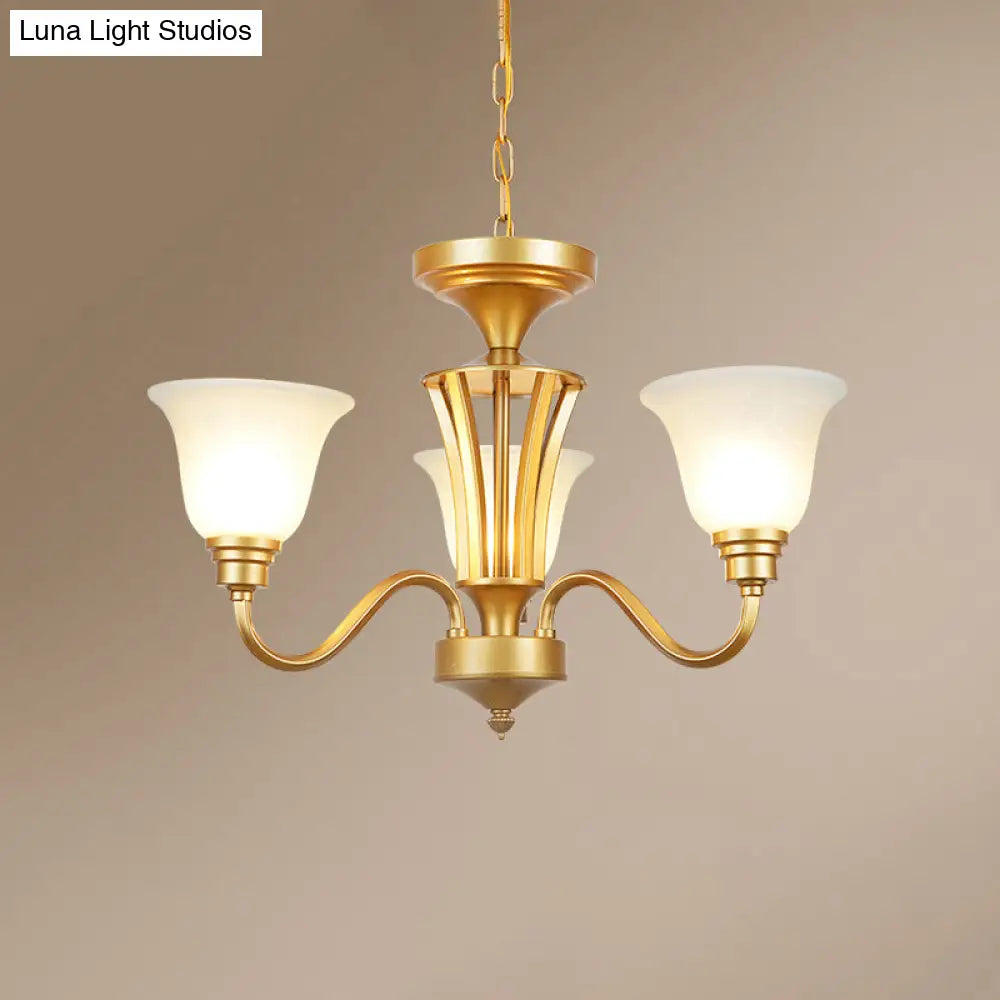 Golden Flared Ceiling Light Traditional Chandelier - Frosted Glass For Living Room