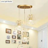 Golden Flared Semi Flush Mount Traditional 3 - Light Dining Room Ceiling Fixture With Crystal
