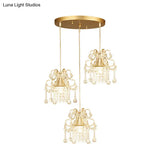 Golden Flared Semi Flush Mount Traditional 3 - Light Dining Room Ceiling Fixture With Crystal