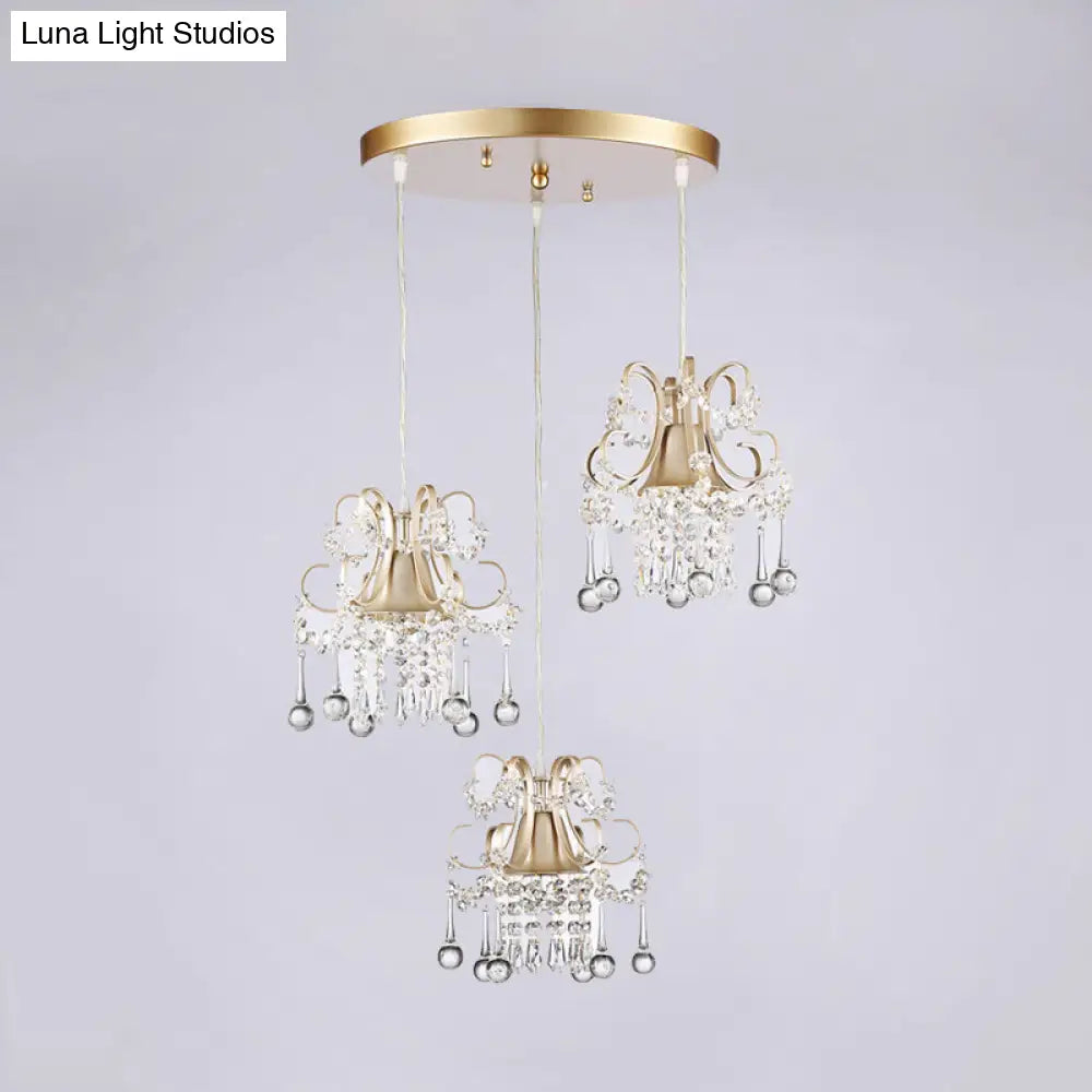 Golden Flared Semi Flush Mount Traditional 3 - Light Dining Room Ceiling Fixture With Crystal