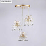 Golden Flared Semi Flush Mount Traditional 3 - Light Dining Room Ceiling Fixture With Crystal